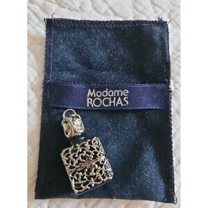 RARE Vintage MADAM ROCHAS SILVER FILIGREE Glass Mini Bottle Pendant